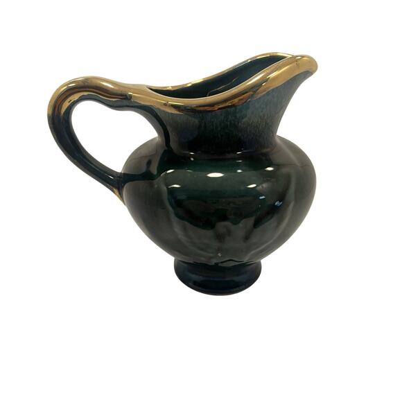 Hull emerald green drip glaze pitcher with eagle embossed, 6" - Picture 8 of 9